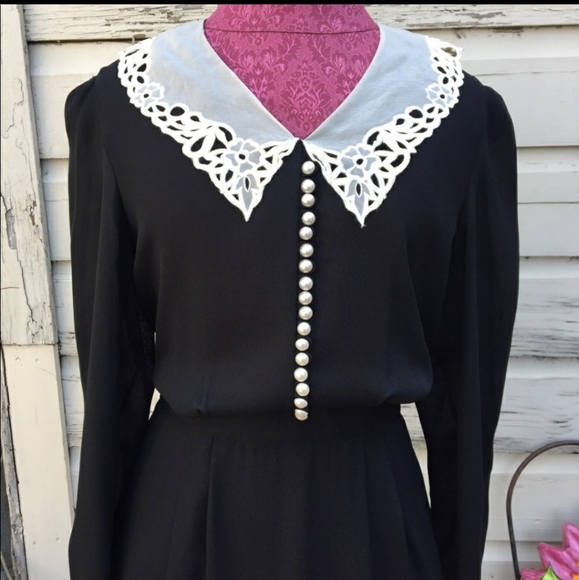 # 168 VNTG 90’s Black Dress w/ Lace Collar - Picture 3 of 14